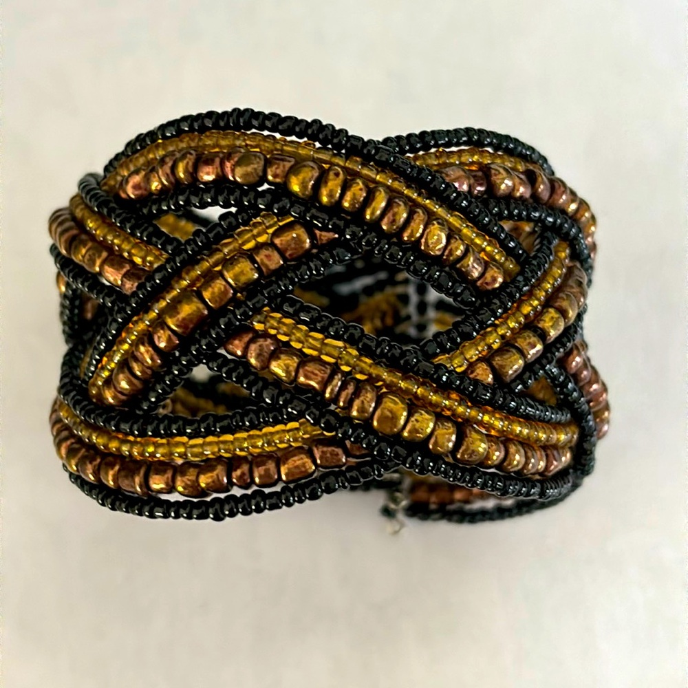 Black and copper beaded braid design cuff bracelet